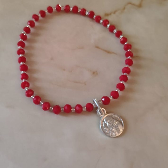 Pulsera Cristal Rojo con Burbujas de Plata